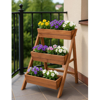 Impregnált, háromszintes fa virágcserép