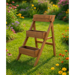 Impregnált, háromszintes fa virágcserép