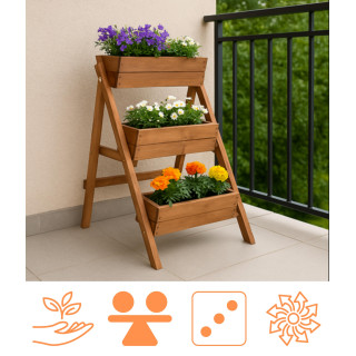 Impregnált, háromszintes fa virágcserép