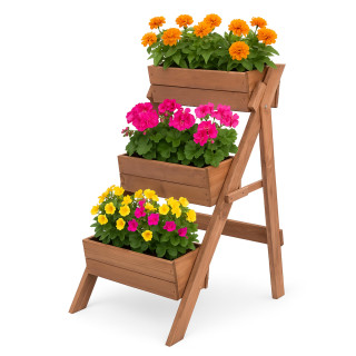 Impregnált, háromszintes fa virágcserép