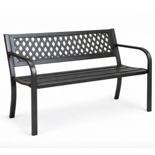 Fekete fém kerti pad háttámlával