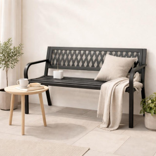 Fekete fém kerti pad háttámlával