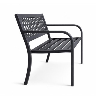 Fekete fém kerti pad háttámlával