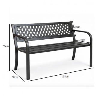 Fekete fém kerti pad háttámlával