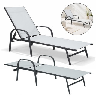 Fekete és szürke kerti nyugágy állítható háttámlával