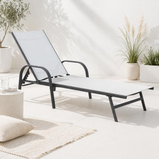 Fekete és szürke kerti nyugágy állítható háttámlával
