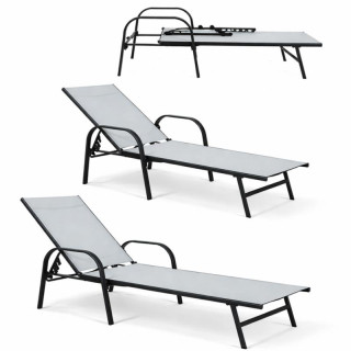 Fekete és szürke kerti nyugágy állítható háttámlával
