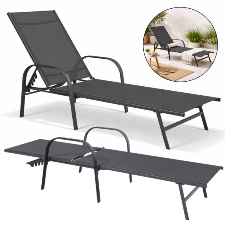 Sötétszürke kerti nyugágy állítható háttámlával