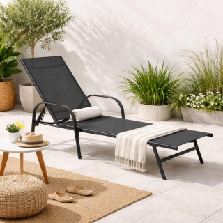 Sötétszürke kerti nyugágy állítható háttámlával